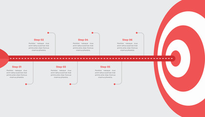 Business target infographic template design with 6 steps