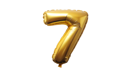 Golden balloon inflated alphabet number on transparent background
