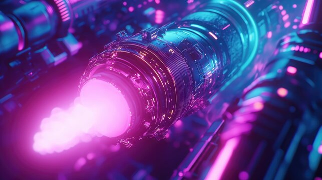 Futuristic cyberpunk engine emitting vibrant neon propulsion