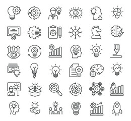 Set of collection line icons related Innovation. Editable stroke. Perfect pixel on transparent background
