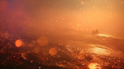 Surfers waiting for waves in golden sunset bokeh