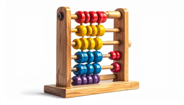 Colorful wooden abacus on white background, educational tool…