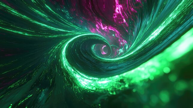 Abstract green glowing energy vortex tunnel flowing
