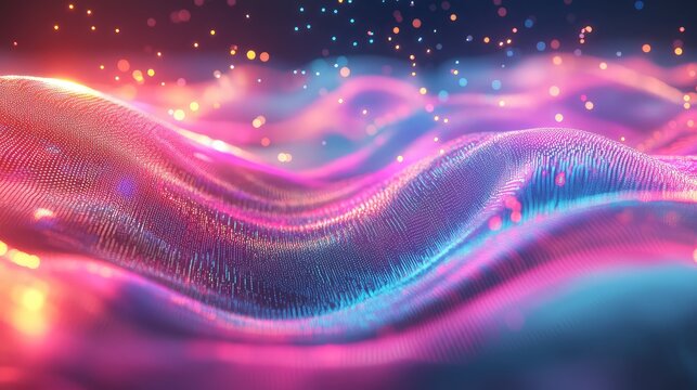 Digital wave creating futuristic abstract data network particles