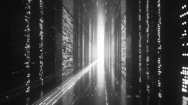 Data center server racks with bright data streaming