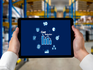 Cost reduction, cost saving concept shown on computer screen brisk, corporate business efficiently save cost and company resources by reduction of unnecessary expenses