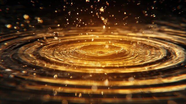 Golden liquid creating ripples and splashing droplets