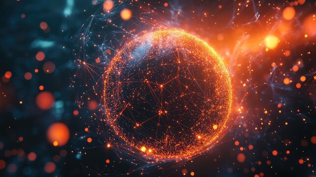 Global network sphere connecting digital technology data points - Powered by Adobe