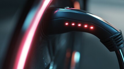 Fast EV Charging Cable Close-Up Electric Vehicle Charging Station Technology Content Urban Environment Detailed Viewpoint Modern Energy Concept