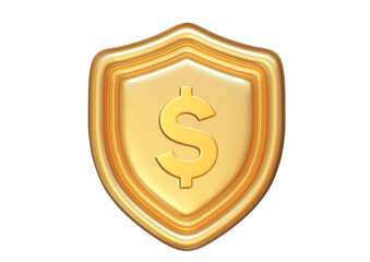 3d golden shield with dollar. concept of financial security. Stock vector illustration on isolated background.