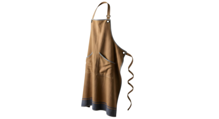 Brown canvas apron with pockets isolated on transparent background
