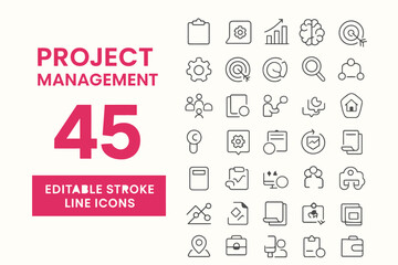 Project Management Icon Set – 45 Line Icons
