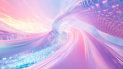 Digital data stream flowing through abstract futuristic tunnel