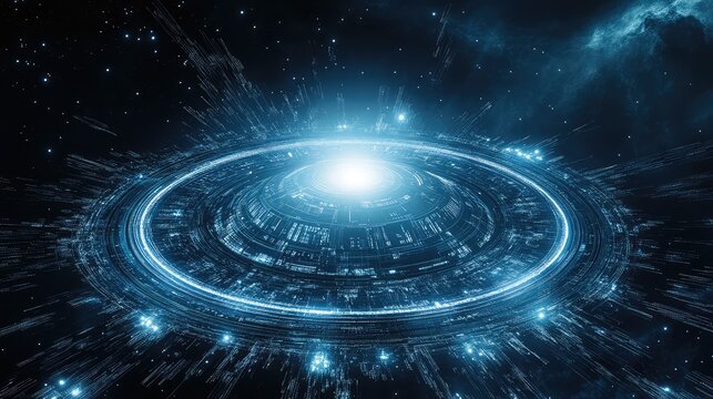 Digital data ring processing information in futuristic space