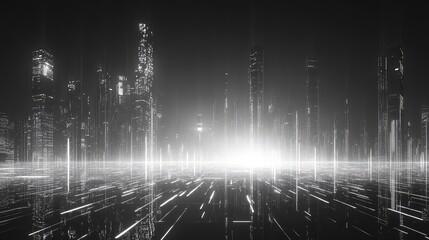 Futuristic digital cityscape sending data network light