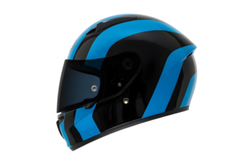 A black and blue bike helmet on transparent background 