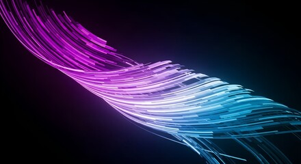 Abstract swirling strands of light in vibrant purple and blue hues creating a dynamic futuristic energy flow