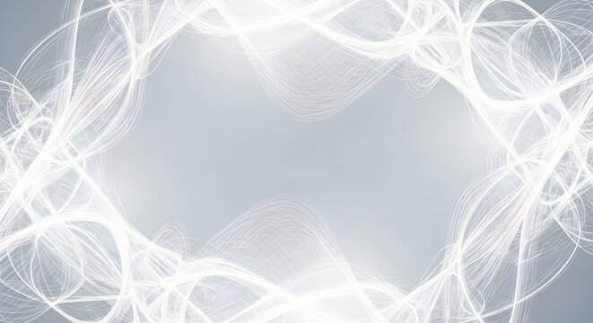 Abstract glowing white energy lines swirling around a soft pastel blue center with a subtle circular frame effect
