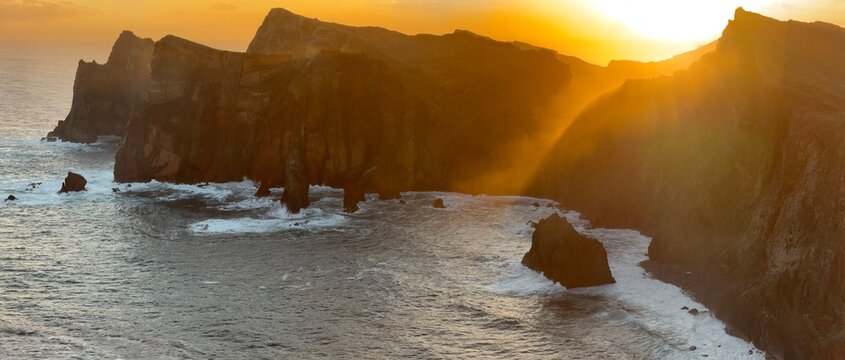 Ponta de Sao Lourenco, Madeira,Portugal. Beautiful scenic mountain view of green landscape,cliffs and Atlantic Ocean. - Powered by Adobe