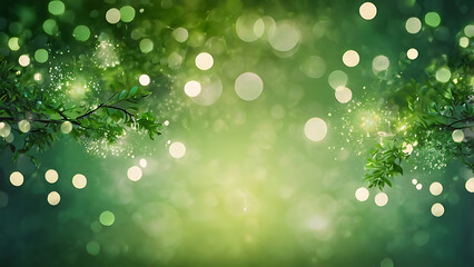 Obraz premium 3D image Dreamy Green and Yellow Bokeh Background for Nature, Festive, Abstract, Calm, Soft Light Designs.
