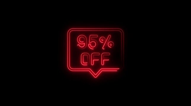 Red Neon 95 Percent Off Discount Sign Glowing on Black Background Special Offer Promotion Concept ninety five percent off