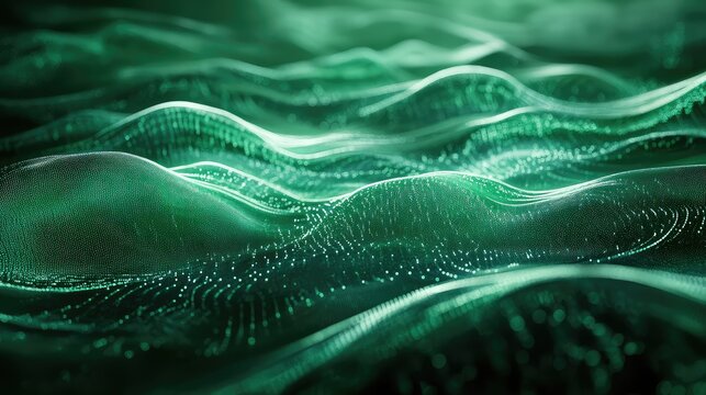 Green digital wave flowing particles technology background