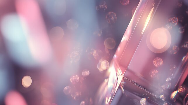 Abstract crystal refracting light creating bokeh background
