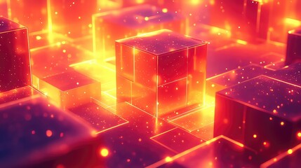 Glowing digital cubes creating abstract data network concept