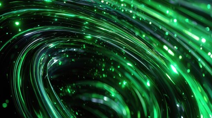Green digital light trails creating data tunnel