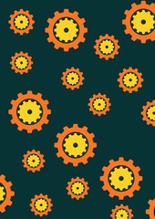 Orange and Yellow Gear Pattern on Dark Background