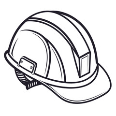 A simplified line art illustration of a black and white hard hat a piece of protective headwear used in construction and industrial settings for safety