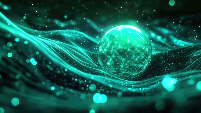 Glowing sphere representing data and digital energy waves