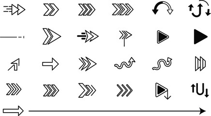 Collection of diverse arrow icons and symbols representing direction movement and navigation in a clean design