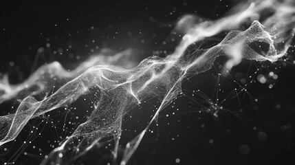 Abstract digital network wave with connecting particles