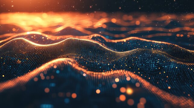 Digital wave creating a flowing data network background