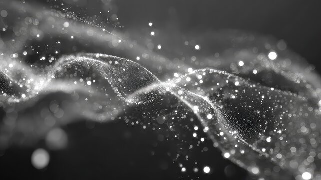 Abstract flowing wave of white particles and digital bokeh - Powered by Adobe