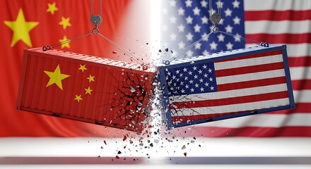 China and America break apart as containers collide before each nation's flag