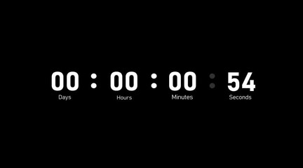 One day countdown timer one minute animation from 60 to 0 seconds, 60 Seconds countdown, Day hour minute and second countdown timer, Countdown ,4k alpha channel looping