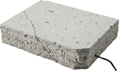 Cracked concrete slab with visible aggregate and exposed rebar displaying surface cracks and fissures broken construction