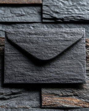 Matte black anti-skimming card reader shield on horizontal slate stone tile background