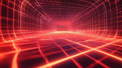 Red glowing grid tunnel representing digital technology connection