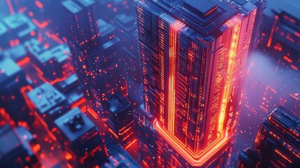 Futuristic city skyline integrating neural network technology