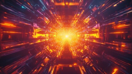 Abstract digital tunnel creating a futuristic light speed journey