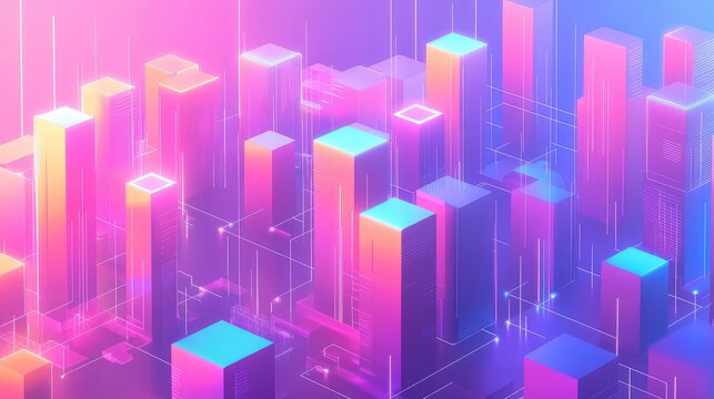 Futuristic isometric cityscape representing data connectivity and technology