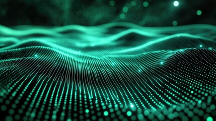 Digital wave particles creating a futuristic data communication background