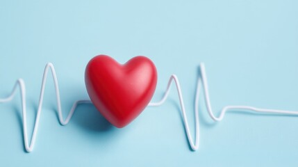 A red heart shape centered on an electrocardiogram line symbolizes heartbeat,