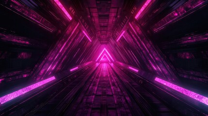 Futuristic neon glowing tunnel creating abstract sci fi perspective