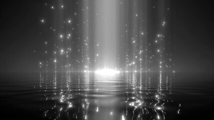Abstract light ray with glittering particles above water