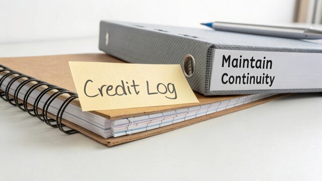 Credit Log Documentation on Desk with Binder and Notebook for Enhanced Financial Tracking and Continuity Management