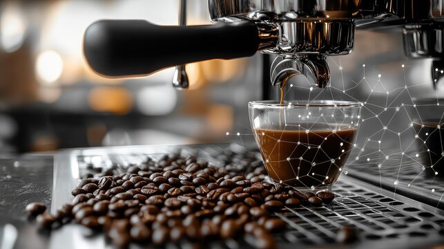 Coffee machine making futuristic espresso with network connection